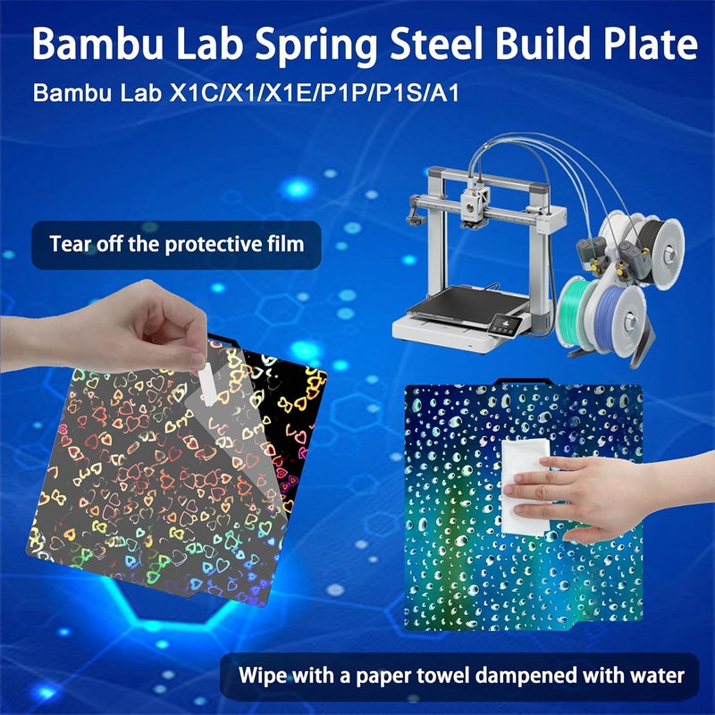 Tiny Trees Build Plate for Bambu Lab P1S A1 X1 X1C X1E P1P P2S : TinytreesSmooth PEI H1H Carbon PET PEO PEY Sheet Bed Plate P1S Build Plate for 3D Printing Hobbyist, 257 X 257mm (Sweetheart+Waterdrop) - Image 2
